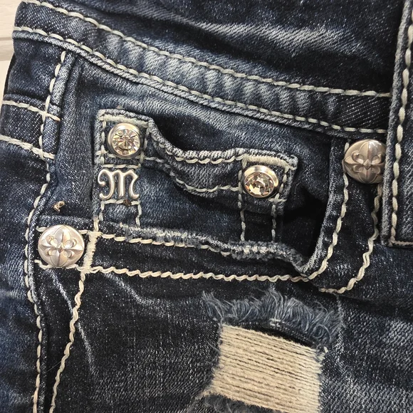 Miss Me Dark Blue Distressed Jean Shorts - Picture 3 of 6